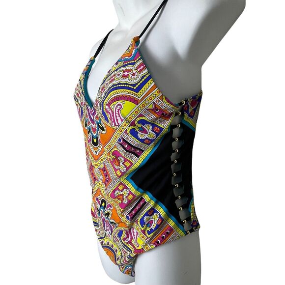 Trina Turk One Piece Swimsuit 8‎ Paisley Cutout Open Back Resort Chic - Picture 3 of 8